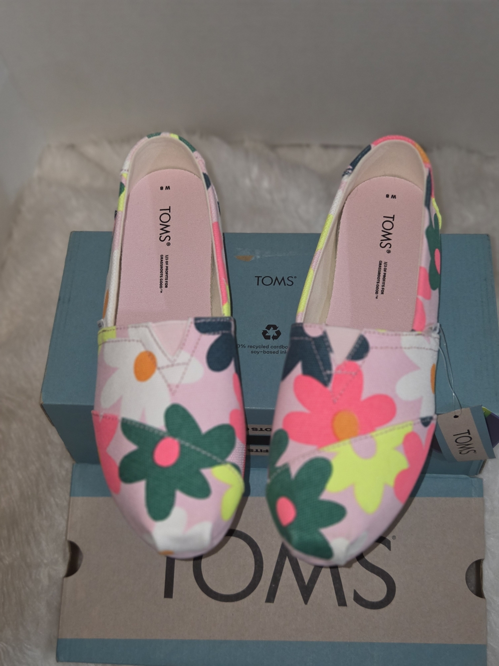 Toms Women Floral Slip-On Shoes in Pink, Green & Neon Yellow